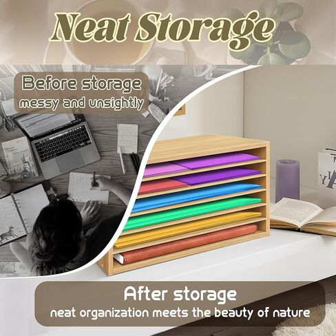 Prolee Construction Paper Organizer 20" x 13.5" x12.2",Soild Wooden Paper Organizer with 6-Tier Letter Trays, Desktop File Papers Sorter for Home, Classroom and Office (Walnut) in Kuwait