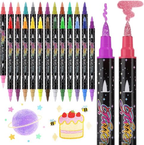 48 Colors Dual Tip Glitter Brush Markers, 24 Pcs Dual-Colors Metallic Glitter Pens, Brush Tip Sparkle Markers Paint Pens for Coloring, Christmas Gifts Stocking Stuffers for Teen Art Supplies in Saudi Arabia