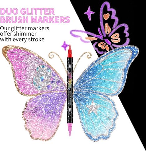 48 Colors Dual Tip Glitter Brush Markers, 24 Pcs Dual-Colors Metallic Glitter Pens, Brush Tip Sparkle Markers Paint Pens for Coloring, Christmas Gifts Stocking Stuffers for Teen Art Supplies in Saudi Arabia