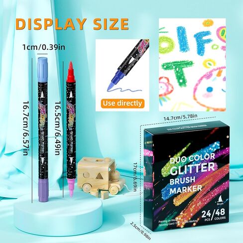 48 Colors Dual Tip Glitter Brush Markers, 24 Pcs Dual-Colors Metallic Glitter Pens, Brush Tip Sparkle Markers Paint Pens for Coloring, Christmas Gifts Stocking Stuffers for Teen Art Supplies in Saudi Arabia