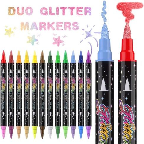 48 Colors Dual Tip Glitter Brush Markers, 24 Pcs Dual-Colors Metallic Glitter Pens, Brush Tip Sparkle Markers Paint Pens for Coloring, Christmas Gifts Stocking Stuffers for Teen Art Supplies in Kuwait