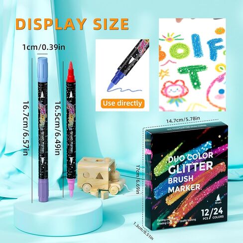 48 Colors Dual Tip Glitter Brush Markers, 24 Pcs Dual-Colors Metallic Glitter Pens, Brush Tip Sparkle Markers Paint Pens for Coloring, Christmas Gifts Stocking Stuffers for Teen Art Supplies in Kuwait