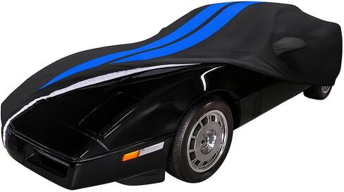 C7 Corvette Car Cover - Custom Fit Indoor/Outdoor UV & Rain Protection - Ultraguard Plus 300 Denier High End Fit for 2014-2019 Stingray, Z51, Z06, Grand Sport Corvettes (Black with Blue Stripes) in Saudi Arabia