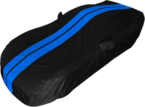 C7 Corvette Car Cover - Custom Fit Indoor/Outdoor UV & Rain Protection - Ultraguard Plus 300 Denier High End Fit for 2014-2019 Stingray, Z51, Z06, Grand Sport Corvettes (Black with Blue Stripes) in Saudi Arabia