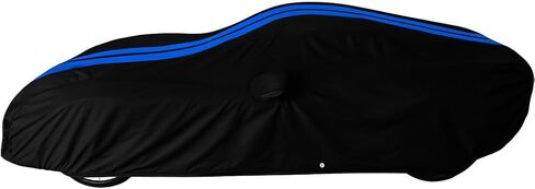 C7 Corvette Car Cover - Custom Fit Indoor/Outdoor UV & Rain Protection - Ultraguard Plus 300 Denier High End Fit for 2014-2019 Stingray, Z51, Z06, Grand Sport Corvettes (Black with Blue Stripes) in Saudi Arabia