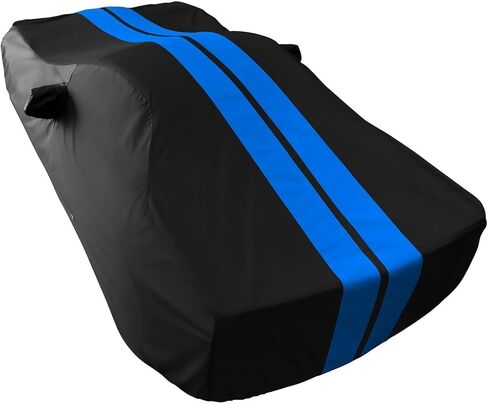 C7 Corvette Car Cover - Custom Fit Indoor/Outdoor UV & Rain Protection - Ultraguard Plus 300 Denier High End Fit for 2014-2019 Stingray, Z51, Z06, Grand Sport Corvettes (Black with Blue Stripes) in Saudi Arabia