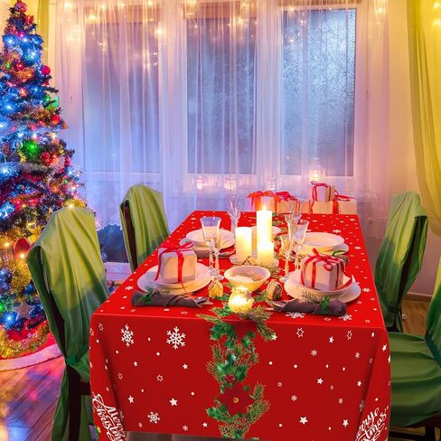 Oudain 6 Pcs Christmas Tablecloth 54 x 108 Inch Rectangle Table Cover Plastic Xmas Table Cloth with Merry Christmas Tree Pattern for Christmas Winter Holiday Party Supplies(Red) in Saudi Arabia