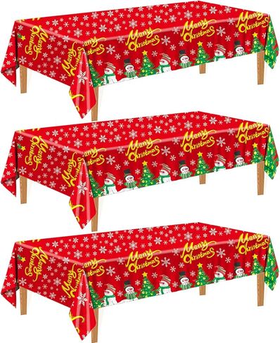 Snowman Plastic Christmas Tablecloth, 54 x 108 Inch Christmas Table Cloth Disposable for Rectangle Tables，Red (Pack of 3) in Saudi Arabia