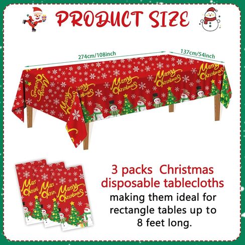 Snowman Plastic Christmas Tablecloth, 54 x 108 Inch Christmas Table Cloth Disposable for Rectangle Tables，Red (Pack of 3) in Saudi Arabia