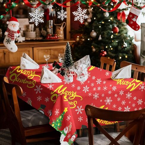 Snowman Plastic Christmas Tablecloth, 54 x 108 Inch Christmas Table Cloth Disposable for Rectangle Tables，Red (Pack of 3) in Saudi Arabia