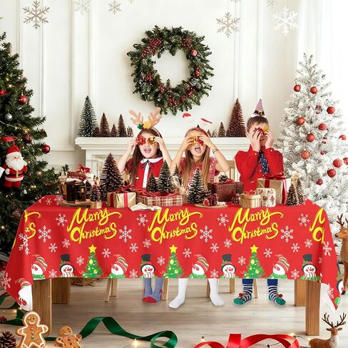 Snowman Plastic Christmas Tablecloth, 54 x 108 Inch Christmas Table Cloth Disposable for Rectangle Tables，Red (Pack of 3) in Saudi Arabia