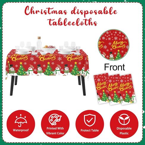 Snowman Plastic Christmas Tablecloth, 54 x 108 Inch Christmas Table Cloth Disposable for Rectangle Tables，Red (Pack of 3) in Saudi Arabia