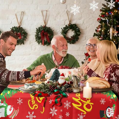 Snowman Plastic Christmas Tablecloth, 54 x 108 Inch Christmas Table Cloth Disposable for Rectangle Tables，Red (Pack of 3) in Saudi Arabia