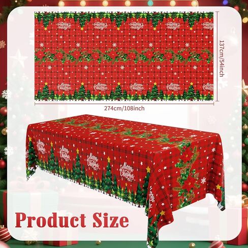Oudain 6 Pcs Christmas Tablecloth 54 x 108 Inch Rectangle Table Cover Plastic Xmas Table Cloth with Merry Christmas Tree Pattern for Christmas Winter Holiday Party Supplies(Red) in Saudi Arabia