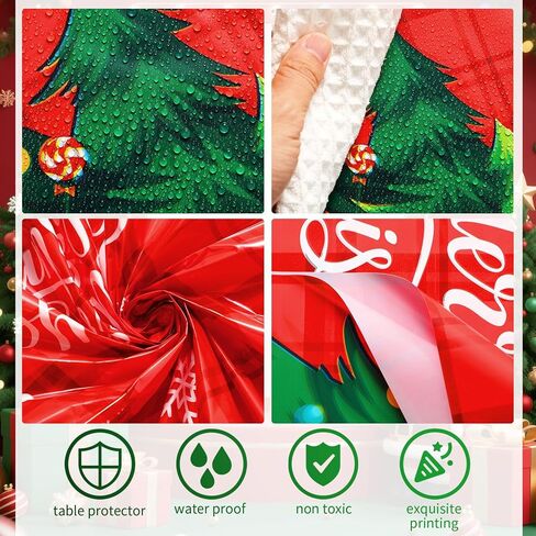 Oudain 6 Pcs Christmas Tablecloth 54 x 108 Inch Rectangle Table Cover Plastic Xmas Table Cloth with Merry Christmas Tree Pattern for Christmas Winter Holiday Party Supplies(Red) in Saudi Arabia