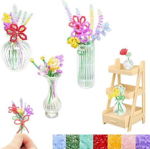مجموعة باقة زهور مطرزة للمبتدئين: ديكور منزلي يمكنك صنعه بنفسك مع حامل مزهرية صغير وفيديو تعليمي - حرفة تخفيف التوتر للبالغين، ديكور مكتب، هدية عيد ميلاد للنساء in Kuwait