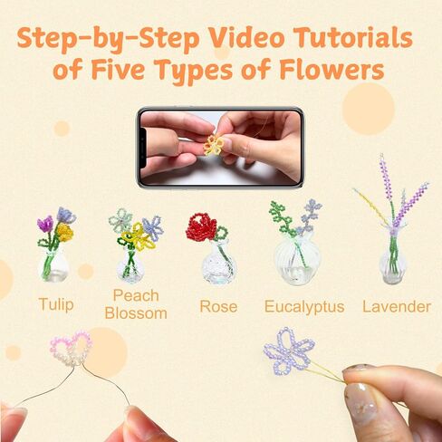 مجموعة باقة زهور مطرزة للمبتدئين: ديكور منزلي يمكنك صنعه بنفسك مع حامل مزهرية صغير وفيديو تعليمي - حرفة تخفيف التوتر للبالغين، ديكور مكتب، هدية عيد ميلاد للنساء in Kuwait