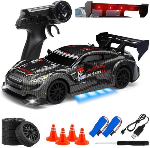 سيارة RC Drift، سيارة تحكم عن بعد بمقياس 1:24 للأطفال، 2.4 جيجا هرتز 20 كم/ساعة 4WD سيارات RC عالية السرعة مع ضوء LED، بطاريتان وإطارات انجراف سيارات سباق رياضية للبالغين والأولاد والبنات والأطفال 8601BK in Kuwait