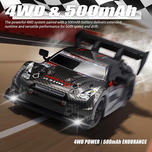 سيارة RC Drift، سيارة تحكم عن بعد بمقياس 1:24 للأطفال، 2.4 جيجا هرتز 20 كم/ساعة 4WD سيارات RC عالية السرعة مع ضوء LED، بطاريتان وإطارات انجراف سيارات سباق رياضية للبالغين والأولاد والبنات والأطفال 8601BK in Kuwait