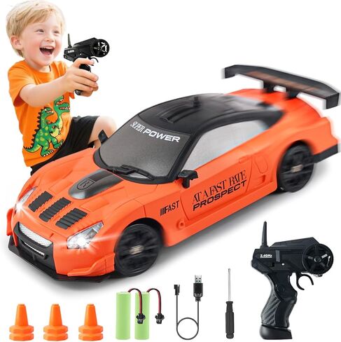 سيارة الانجراف SANCO 1:24 RC مع أضواء LED، سيارة تحكم عن بعد 2.4 جيجا هرتز، تتضمن بطاريتين ومجموعتين من الإطارات للسباق والانجراف، لعبة سباق هواية كهربائية للبالغين والأولاد والأطفال (أصفر) in Kuwait