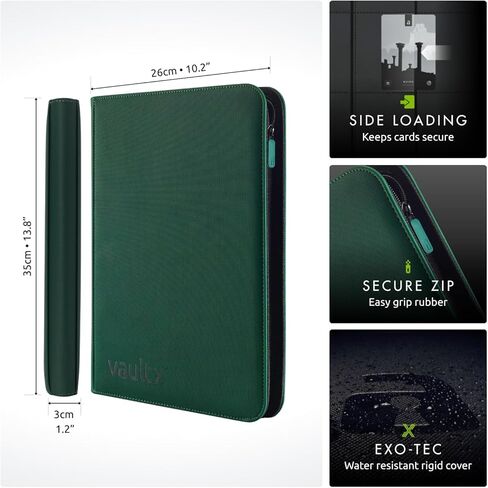 Vault X Premium Exo-Tec Zip Binder 9 جيوب، 20 صفحة مزدوجة الجوانب، 360 فتحة تحميل جانبية للوحة، أو تجميعها أو ألعاب بطاقات التداول، ألبوم مجلد الحماية in Kuwait