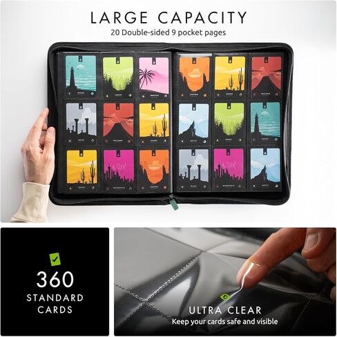Vault X Premium Exo-Tec Zip Binder 9 جيوب، 20 صفحة مزدوجة الجوانب، 360 فتحة تحميل جانبية للوحة، أو تجميعها أو ألعاب بطاقات التداول، ألبوم مجلد الحماية in Kuwait