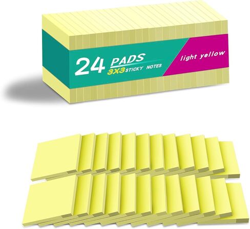 Sticky Notes 3x3 in Yellow, 24 Pads, Strong Adhesive, Clean Removal, Recyclable, Self-Stick Pads, Easy to Stick for Home, Office, Notebook in Saudi Arabia