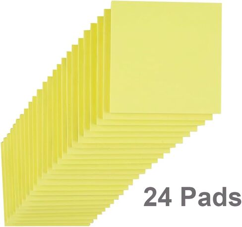 Sticky Notes 3x3 in Yellow, 24 Pads, Strong Adhesive, Clean Removal, Recyclable, Self-Stick Pads, Easy to Stick for Home, Office, Notebook in Saudi Arabia