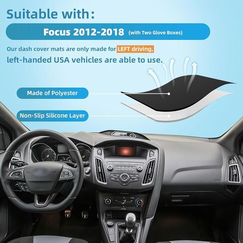 حصيرة غطاء لوحة القيادة لسيارة Ford Focus 2012 2013 2014 2015 2016 2017 2018 بوليستر مخصص مناسب 12-18 Fo-rd Focus Dash Cover (Focus 2012-2018، بدون مكبر صوت، أسود) in Kuwait