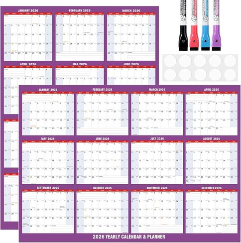 Wall Calendar 2026-32" x 48" Dry Erase Calendar for Wall, 12 Monthly Calendar From Jan to Dec, Reversible, Double Laminated 2026 wall Calendar, Extra Large Wall Calendar for Home Kitchen Office in Saudi Arabia