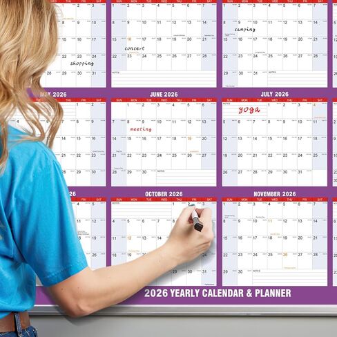 Wall Calendar 2026-32" x 48" Dry Erase Calendar for Wall, 12 Monthly Calendar From Jan to Dec, Reversible, Double Laminated 2026 wall Calendar, Extra Large Wall Calendar for Home Kitchen Office in Saudi Arabia