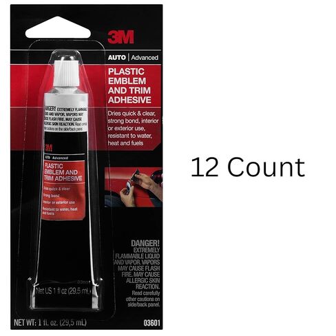 3M Plastic Emblem & Trim Adhesive (03601), 1 fl oz Tubes (Pack of 12) – Clear-Drying Auto Glue for Plastic and Metal Trim, Emblems, Moldings, Interior/Exterior Use, Quick-Setting, Weather-Resistant in Saudi Arabia