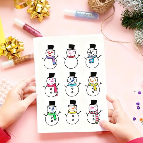 Whaline 17 Pcs Winter Snowman Wooden Rubber Stamps with Ink Pads Round Funny Snowman Face DIY Craft Stamps for Christmas Xmas Party Decor Scrapbooking Cards Making in Saudi Arabia