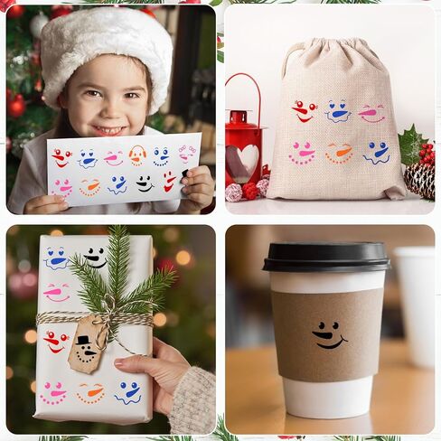Whaline 17 Pcs Winter Snowman Wooden Rubber Stamps with Ink Pads Round Funny Snowman Face DIY Craft Stamps for Christmas Xmas Party Decor Scrapbooking Cards Making in Saudi Arabia