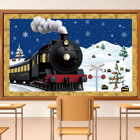 Tenceur 64 Pcs Christmas Train Bulletin Board Decorations Set North Pole DIY Photo Crafts Train Cutouts for School Classroom Wall Window Door Decor Supplies Favors in Saudi Arabia