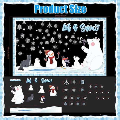 مجموعة ديكورات لوحة الإعلانات الشتوية مع حدود الدب القطبي الثلجي ديكور الفصل الدراسي للمعلمين قطع ندفة الثلج الشتوية لتزيين لوحة الإعلانات في الفصل المدرسي in Kuwait
