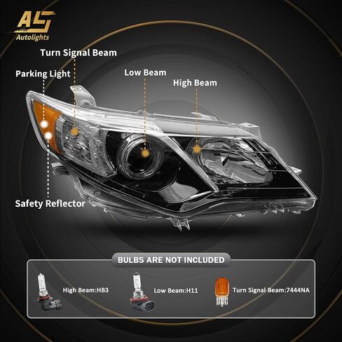 AS Headlights Assembly Compatible with 2005 2006 05 06 Toyota Camry Headlamp with Chrome Housing Amber Reflector Driver and Passenger Side (NOT FIT Solara Models) in Kuwait
