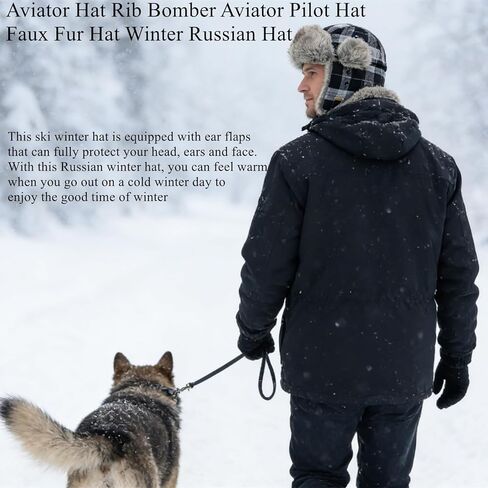 HEYANN Winter Trapper Hat,Warm Faux Fur Aviator Hat,Russian Trooper Hunting Ski Hat with Ear Flaps for Men & Women(BlackGrey,L/XL) in Kuwait