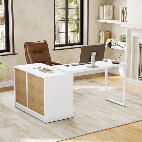 LITTLE TREE 70-Inch Computer Desk with Drawers, Movable L Shaped Desk with Storage,for Home Office, Gaming, Interchangeable Left and Right (White) in Saudi Arabia