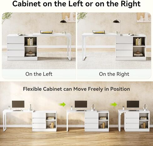 LITTLE TREE 70-Inch Computer Desk with Drawers, Movable L Shaped Desk with Storage,for Home Office, Gaming, Interchangeable Left and Right (White) in Saudi Arabia