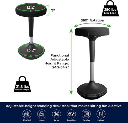 Uncaged Ergonomics Wobble Stool – Height Adjustable (23–33") Ergonomic Standing Desk Chair, Flexible Seating for Office, Classroom, and Active Sitting - Black in Saudi Arabia