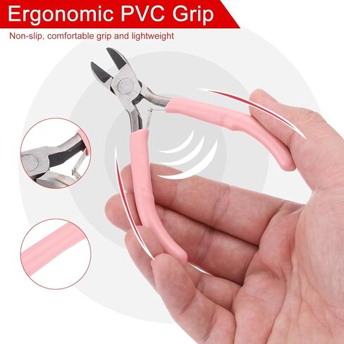 قاطع أسلاك HARFINGTON مقاس 5 بوصات قواطع جانبية صغيرة مع كماشة مجوهرات بمقبض PVC غير قابل للانزلاق لتزيين المجوهرات وصنع المجوهرات وتغليف الأسلاك DIY هواية حرفية، وردي in Saudi Arabia
