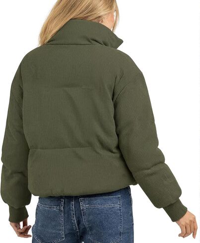 Fisoew Women's Corduroy Quilted Puffer Jackets Long Sleeve Zip Up Stand Winter Down Coat with Pockets in Saudi Arabia