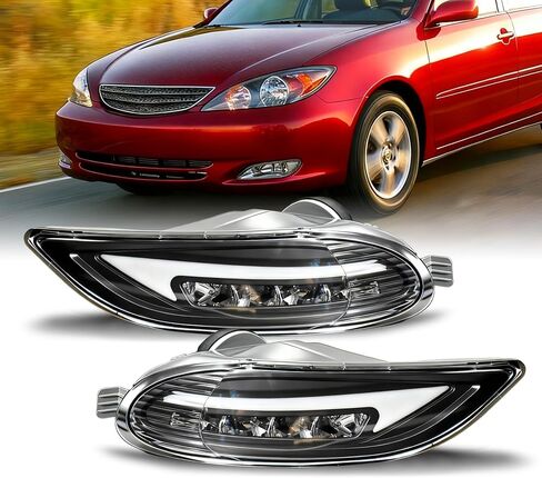 LED Fog Light Assembly with DRL Turn Signal, High Brightness Clear Front Lights Kit Vehicle Specific Fit for 2002-2004 Toyota Camry 2005-2008 Corolla 2002-2003 Solara DOT Approved in Saudi Arabia