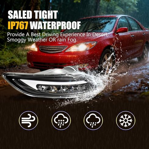 LED Fog Light Assembly with DRL Turn Signal, High Brightness Clear Front Lights Kit Vehicle Specific Fit for 2002-2004 Toyota Camry 2005-2008 Corolla 2002-2003 Solara DOT Approved in Saudi Arabia