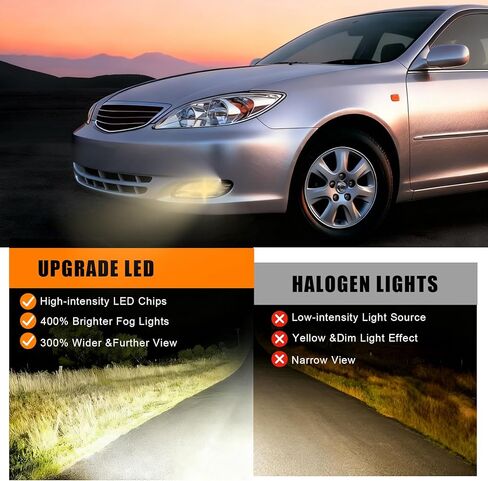 LED Fog Light Assembly with DRL Turn Signal, High Brightness Clear Front Lights Kit Vehicle Specific Fit for 2002-2004 Toyota Camry 2005-2008 Corolla 2002-2003 Solara DOT Approved in Saudi Arabia