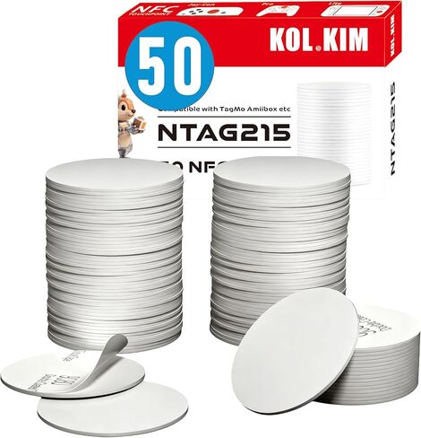 50 قطعة من علامات NTAG215 NFC 215 - بطاقات/ملصقات/عملات معدنية فارغة قابلة للبرمجة وقابلة لإعادة الكتابة مع ظهر لاصق، ذاكرة 504 بايت، متوافقة مع جهاز TagMo/Amiibo/Yoto NFC in Kuwait