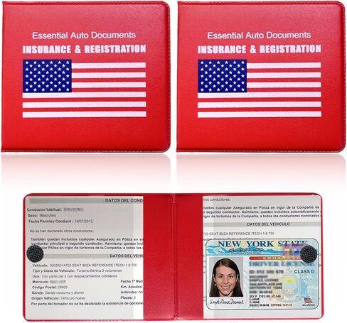 2 PCS Car Registration Insurance Holder, Glove Box Paperwork Wallet Driver License Organizer, Auto Comparment Accessories Case Insurance Card Holder for Essential Document (Red, Flag) in Kuwait