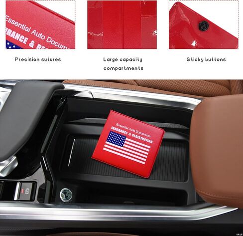 2 PCS Car Registration Insurance Holder, Glove Box Paperwork Wallet Driver License Organizer, Auto Comparment Accessories Case Insurance Card Holder for Essential Document (Red, Flag) in Kuwait