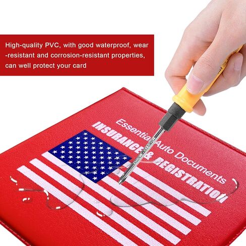 2 PCS Car Registration Insurance Holder, Glove Box Paperwork Wallet Driver License Organizer, Auto Comparment Accessories Case Insurance Card Holder for Essential Document (Red, Flag) in Kuwait